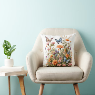 Wildblumen Schmetterlinge Aquarell Gartenblumen Kissen