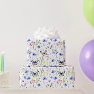 Wildblumen Schmetterlinge Blau Gelb Babyparty Geschenkpapier