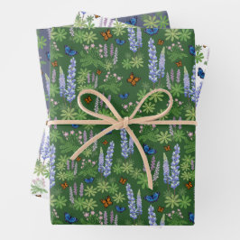Wildblumen & Schmetterlinge Geschenkpackung grün & Geschenkpapier Set