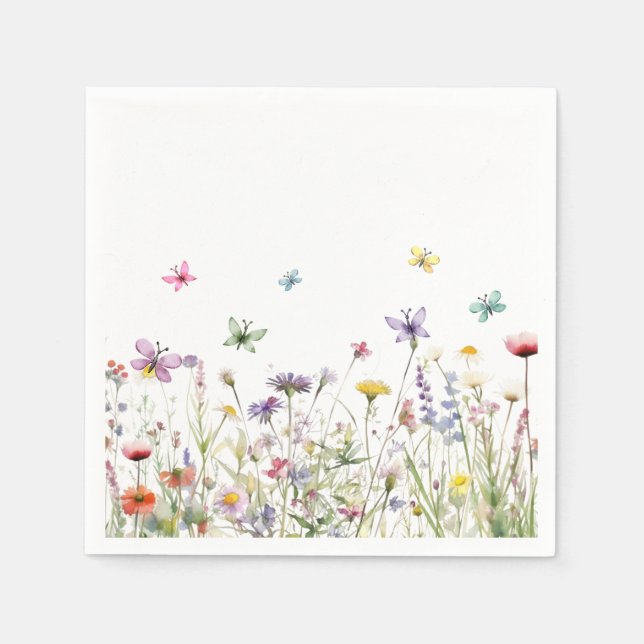 Wildblumen Schmetterlinge Papier Napkin Serviette (Vorderseite)