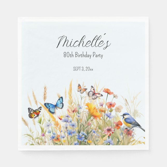 Wildblumen Schmetterlinge Vögel Überraschung 80. Serviette (Vorderseite)