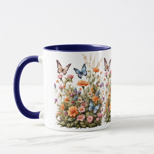 Wildblumen Schmetterlinge Wasserfarben Garten Blum Tasse (Links)