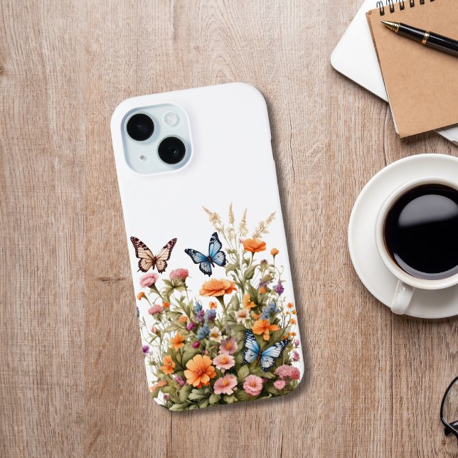 Wildblumen Schmetterlinge Wasserfarben Garten Case-Mate iPhone Hülle (Wildflowers Butterflies Watercolor Garden iPhone case)