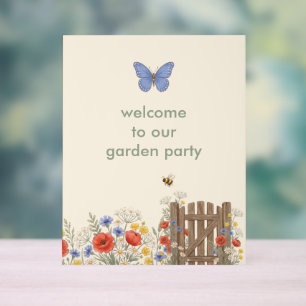 Wildblumen-Schmetterlings-Gartenparty-Willkommenss Acrylschild