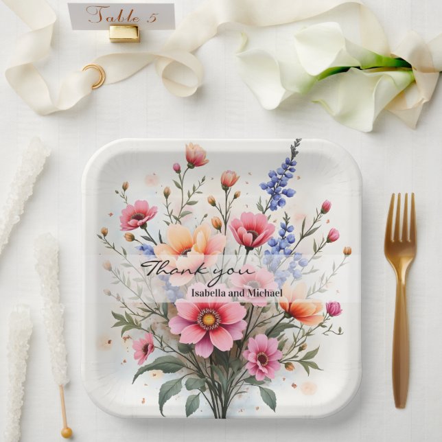 Wildblumen Schöne Moderne Luxus-Kollektion Pappteller (Hochzeit)