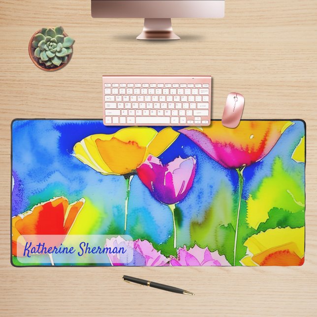 Wildblumen Schreibtischunterlage (California Poppies Watercolor desk mat will brighten your desktop or workspace. Perfect for gifting!)