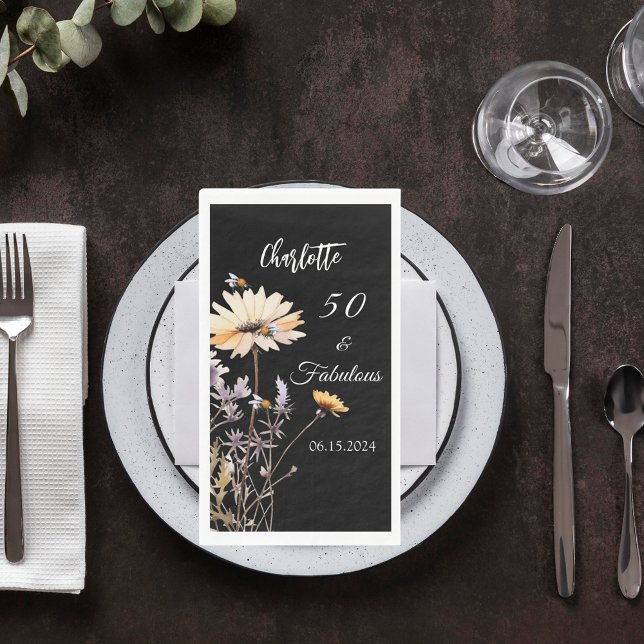 Wildblumen schwarz 50 fabelhafte Geburtstage Serviette (Von Creator hochgeladen)
