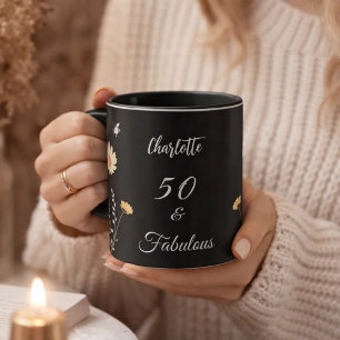 Wildblumen schwarz gelb 50 fantastische Geburtstag Tasse