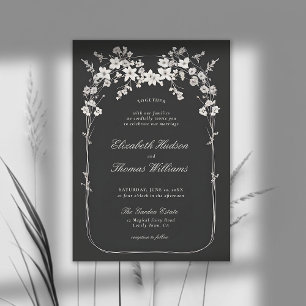 Wildblumen Schwarz-weiß Boho Arch Elegante Hochzei Einladung