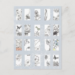 Wildblumen Schwarzer Farbton Pen Sketches Botanisc Postkarte