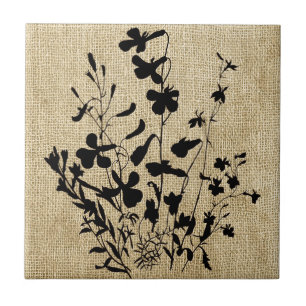 Wildblumen-Silhouette auf Jute Fliese