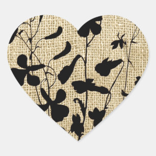 Wildblumen-Silhouette auf Jute Herz-Aufkleber