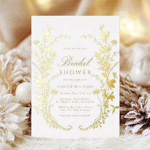 Wildblumen-Silhouette-Junggesellinnenabschied Gold Folieneinladung