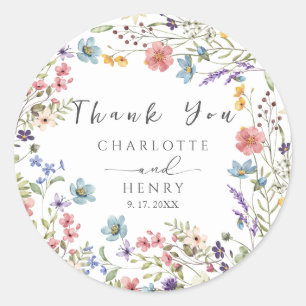 Wildblumen Simple Floral Wedding Vielen Dank Runder Aufkleber