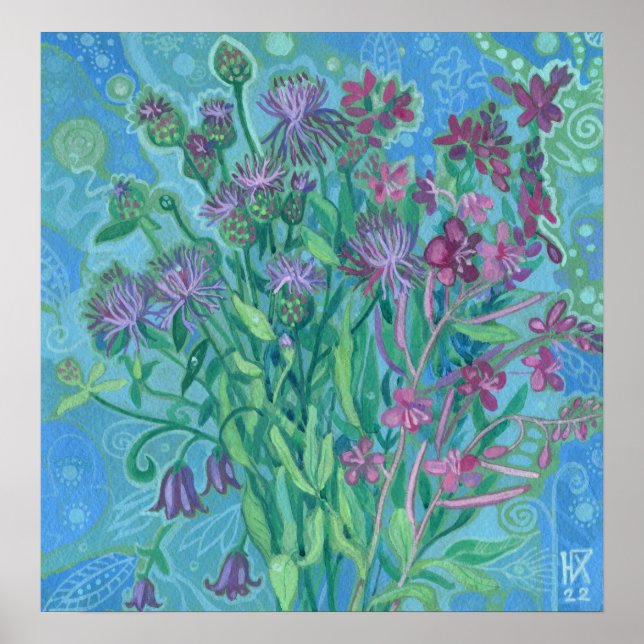 Wildblumen Sommer Blume Bouquet Blumenbemalung Poster (Vorne)