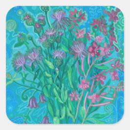 Wildblumen Sommer Blume Bouquet Blumenbemalung Quadratischer Aufkleber