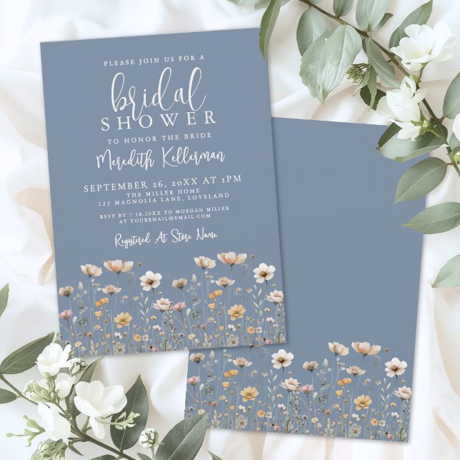 Wildblumen-Staubblauer Brautdusche Einladung (Wildflower Dusty Blue Bridal Shower Invitation)