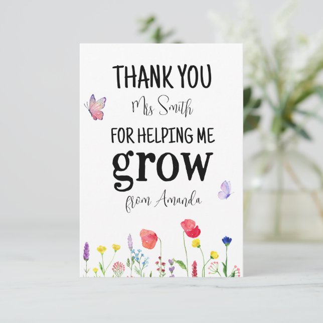 Wildblumen Summer Teacher Wertschätzung Vielen Dan Dankeskarte (Stehend Vorderseite)