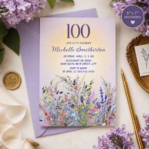 Wildblumen Sun Lila Women's 100. Geburtstag Einladung