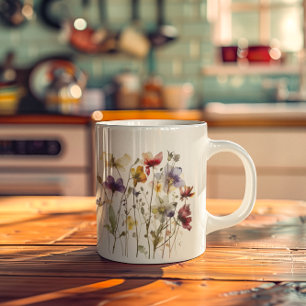 Wildblumen-Symphonie: Lebendige Aquarell-Kunst Kaffeetasse