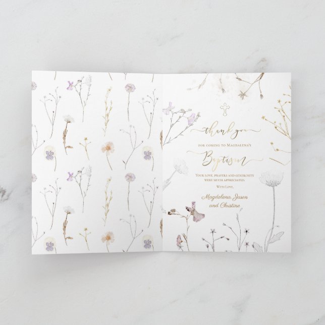 Wildblumen Taufe danke für das Kommen Karte (Innenseite)