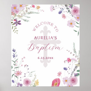 Wildblumen Taufe willkommen Poster