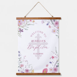 Wildblumen Taufe willkommen Wandteppich Mit Holzrahmen