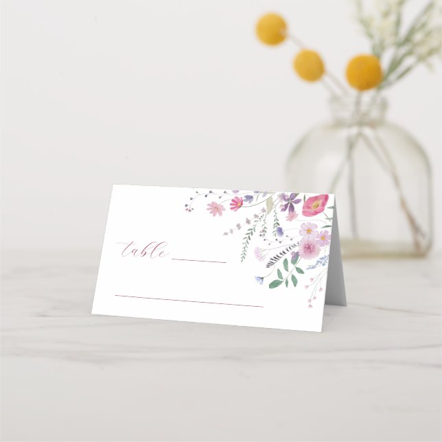 Wildblumen Taufen Klappte Platzkarte (Vorderseite)