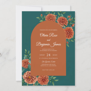 Wildblumen Teal Rost Dahlie Hochzeit Einladung