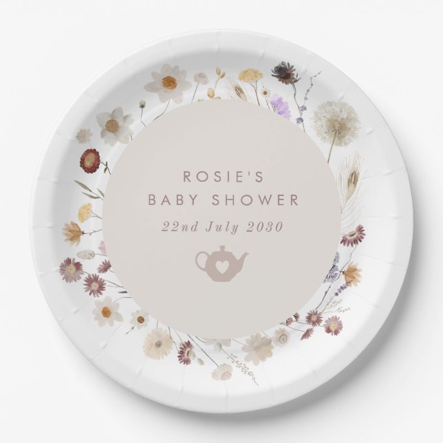 Wildblumen-Teeparty-Baby-Party Pappteller (Vorderseite)