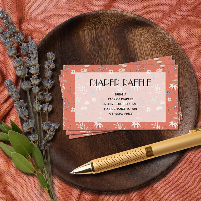 Wildblumen Terracotta Babydusche Windelwanne Begleitkarte (Wildflowers Terracotta Baby Shower Diaper Raffle Enclosure Cards)