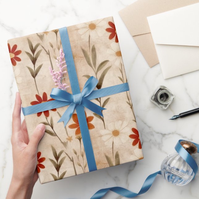 Wildblumen Terracotta Botanisches Muster Geschenkpapier (Schenken)