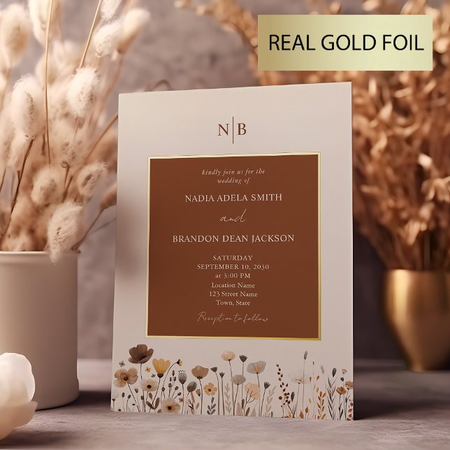 Wildblumen Terracotta Wedding Folieneinladung (Von Creator hochgeladen)