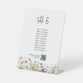 Wildblumen Tischnummer mit Gästen und qr Code Sockelschild