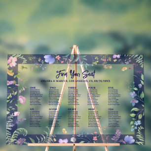 Wildblumen umrahmen Blumen Hochzeit Sitzordnung Acrylschild