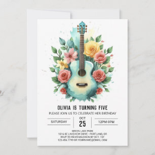 Wildblumen und Akkorde Gitarre Geburtstag Einladung