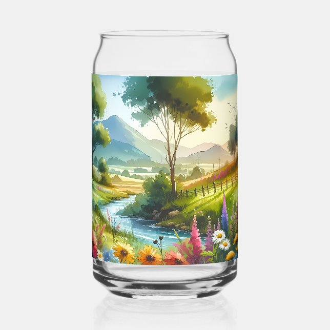 Wildblumen und Bach im Frühlings Tal Dosenglas (Vorderseite)