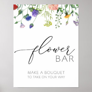 Wildblumen und Bienen Blumenbar-Schild Poster