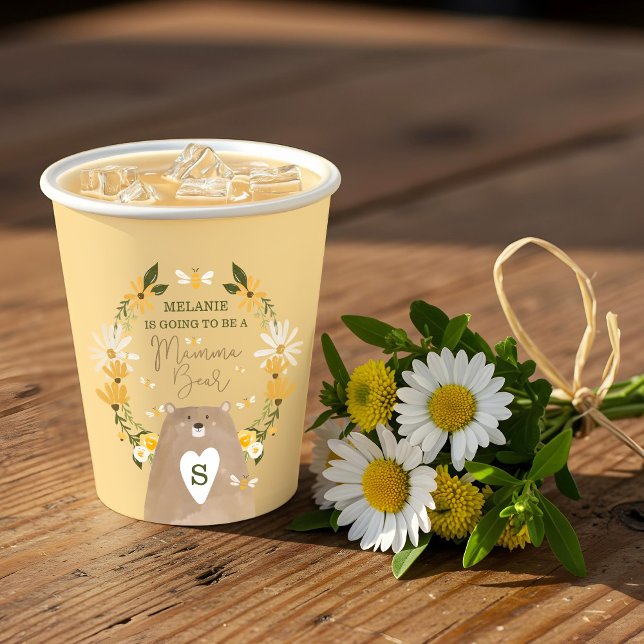 Wildblumen und Bienen mit Blumenbeere Pappbecher (Floral Honey Bear Baby Shower Wildflowers & Bees Paper Cups)