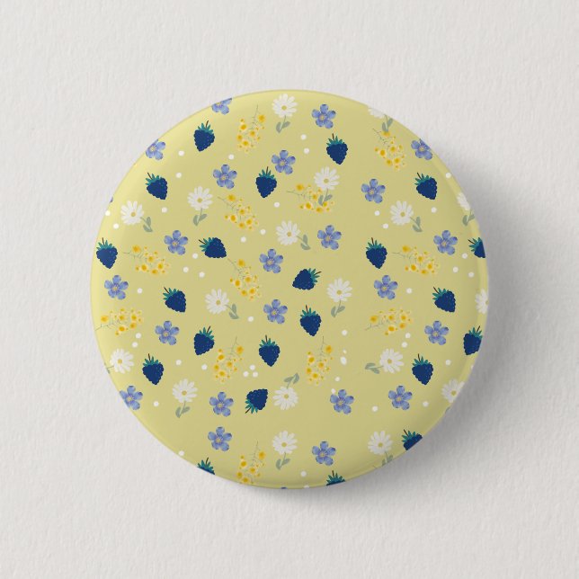 Wildblumen- und Brombeer-Blumenmuster Button (Vorderseite)