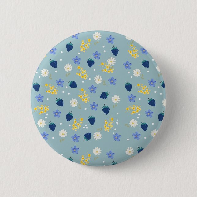 Wildblumen- und Brombeer-Blumenmuster Button (Vorderseite)