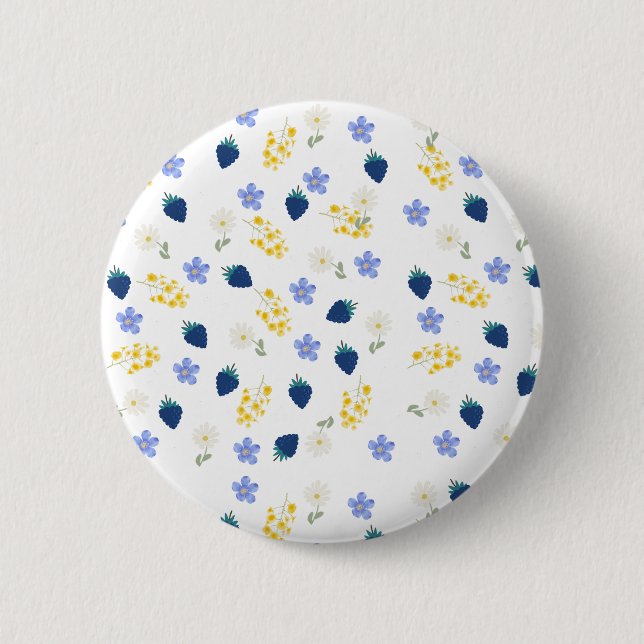 Wildblumen- und Brombeer-Blumenmuster Button (Vorderseite)
