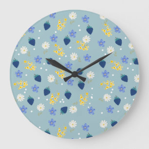 Wildblumen- und Brombeer-Blumenmuster Große Wanduhr