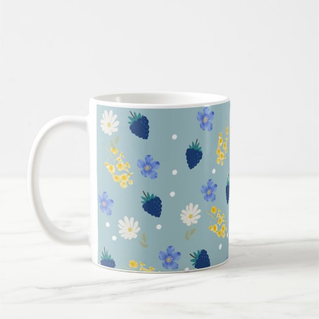 Wildblumen- und Brombeer-Blumenmuster Kaffeetasse (Links)