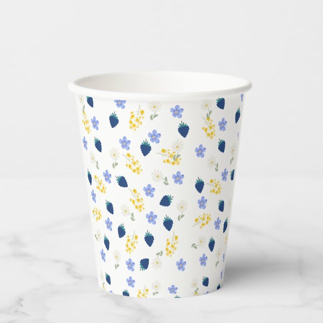 Wildblumen- und Brombeer-Blumenmuster Pappbecher (Vorderseite)