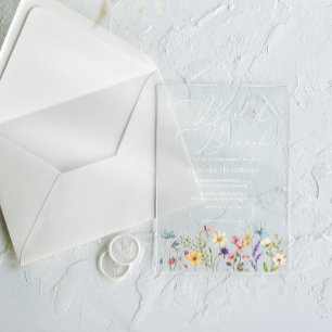 Wildblumen und Butterfly Bridal Brunch Acryleinladungen