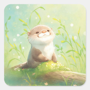 Wildblumen und Feuchtgebiete Eine Otter-Geschichte Quadratischer Aufkleber