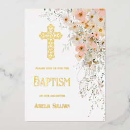 Wildblumen und Grünpflanzen Taufen Foil Einladung