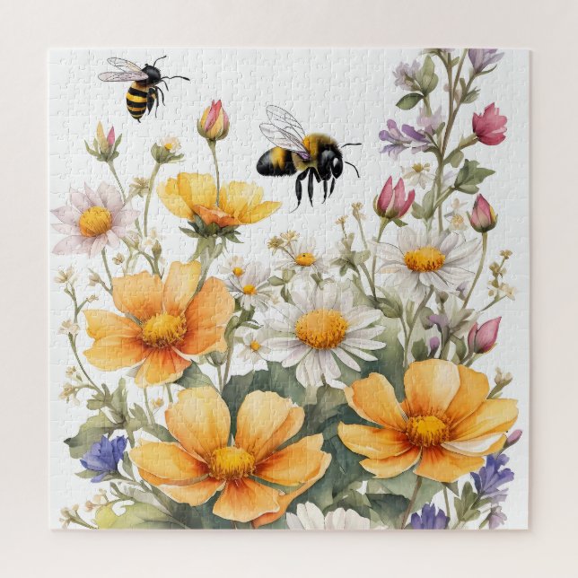 Wildblumen und Honigbienen Puzzle (Vertikal)