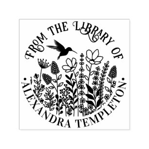 Wildblumen und Hummingbird Library Book Name #1P Permastempel